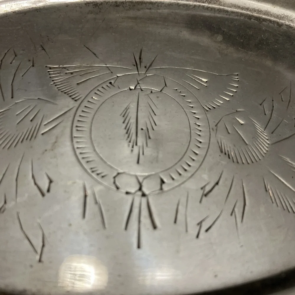 VTG Silver Plate Bread Plate Trinket Tray AMC India Floral Engraved Moradabad